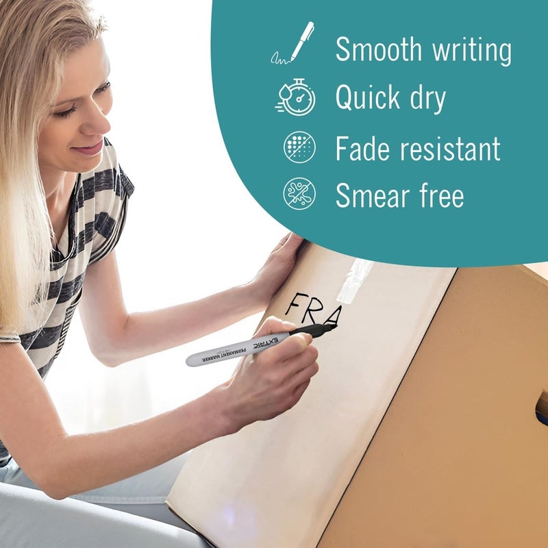 EXTRIC Permanent Markers Black, 12 Count Fine Point Markers, Quick Drying, Works on wood, Paper, Plastic, Metal and Glass, for Home, Office and School use - Image 4